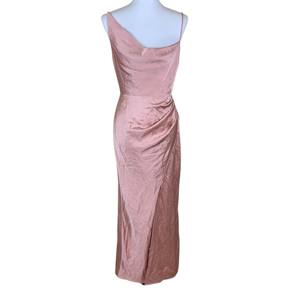 Significant Other Aria Blush Satin One Shoulder Slip Midi Dress Cocktail US 4